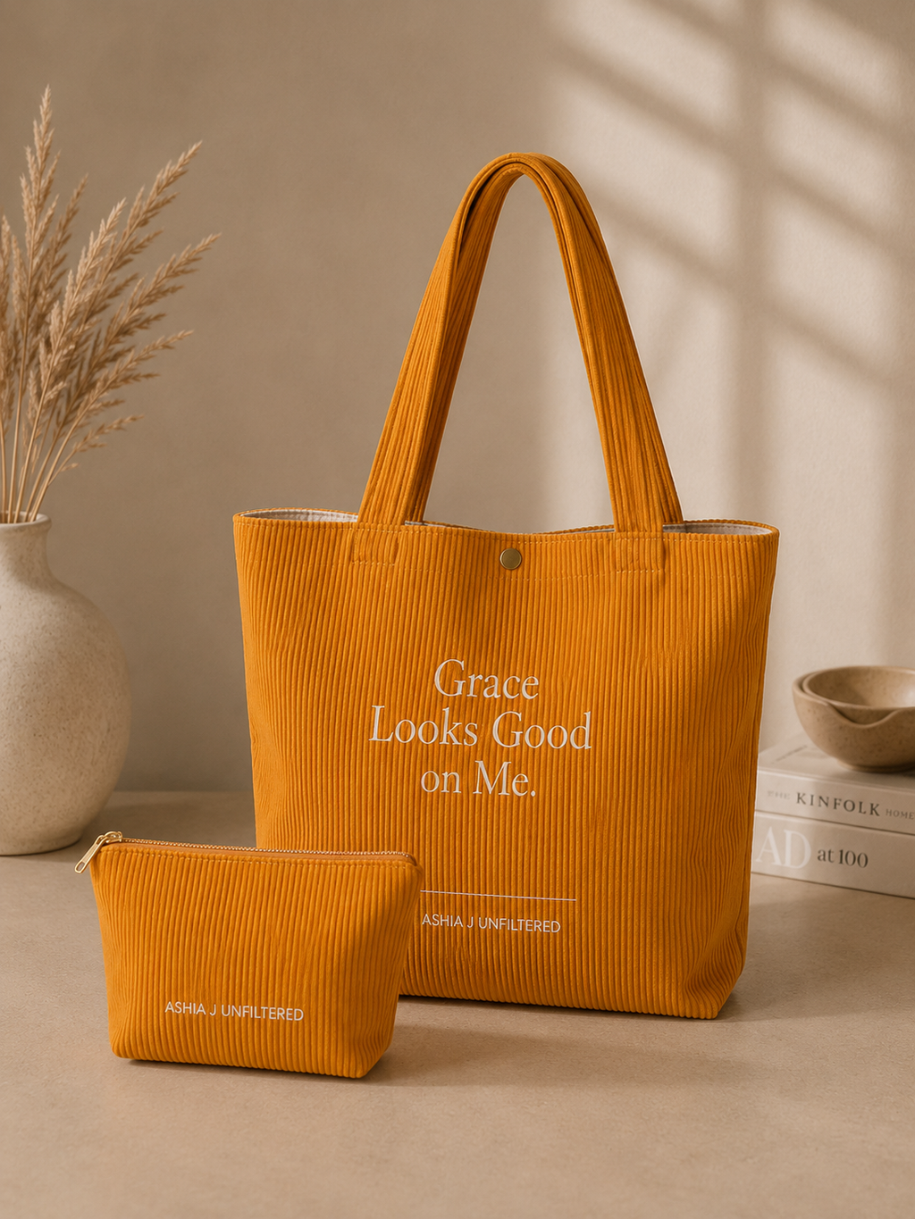 Corduroy Mustard Tote Bag set