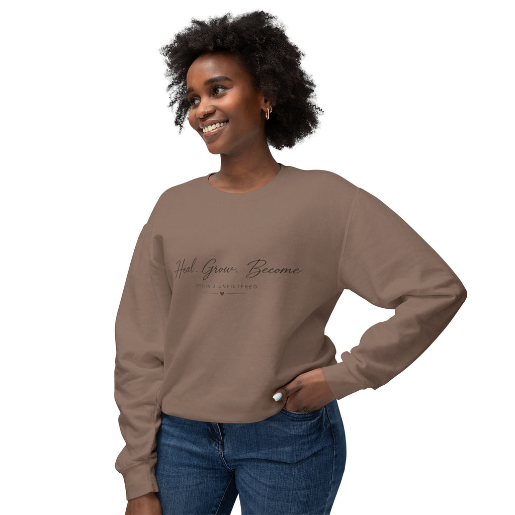 Heal Grow Become Crewneck Sweatshirt — Inspirational Lightweight Pullover