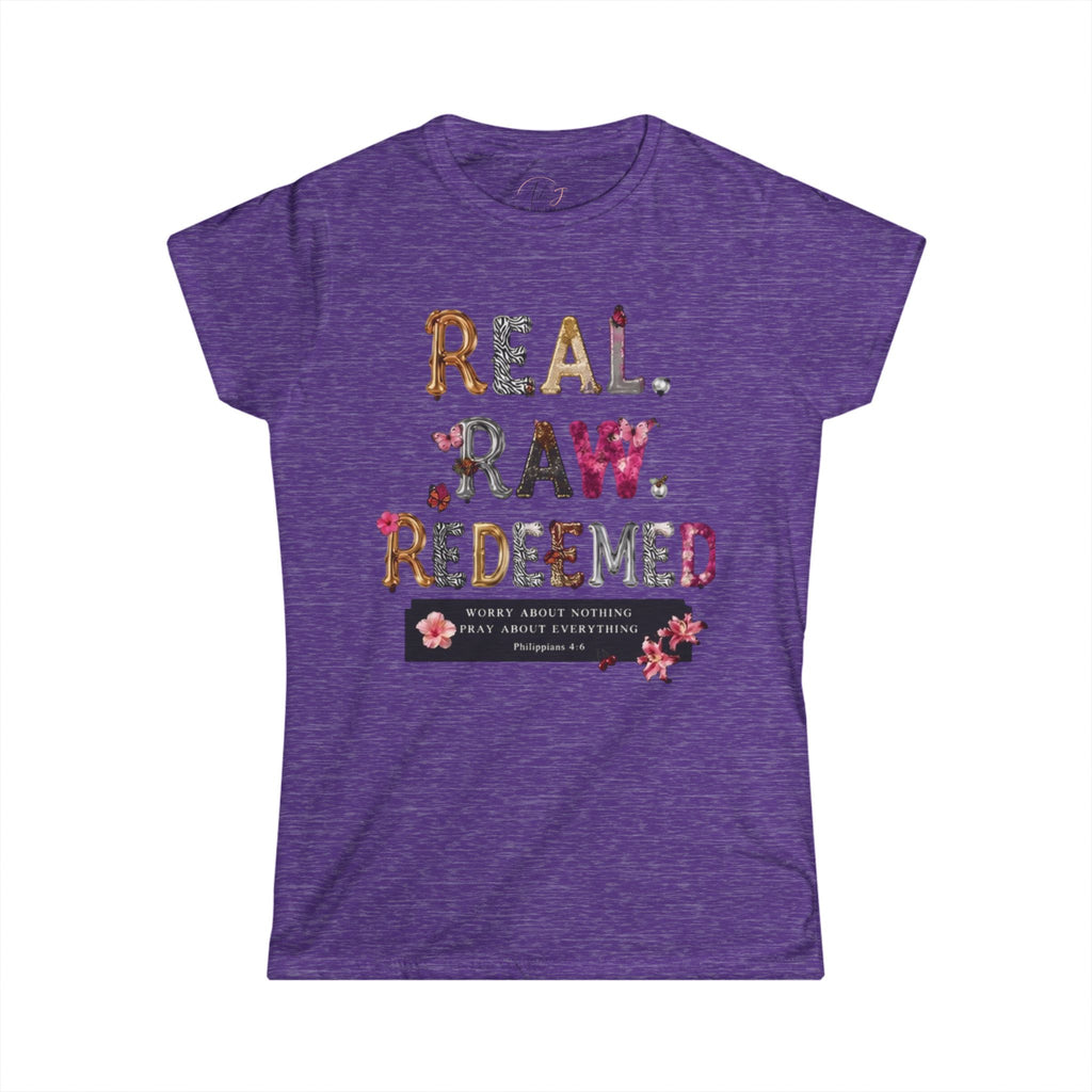 Real Raw Redeemed Women's Tee — Floral Inspirational Christian Shirt
