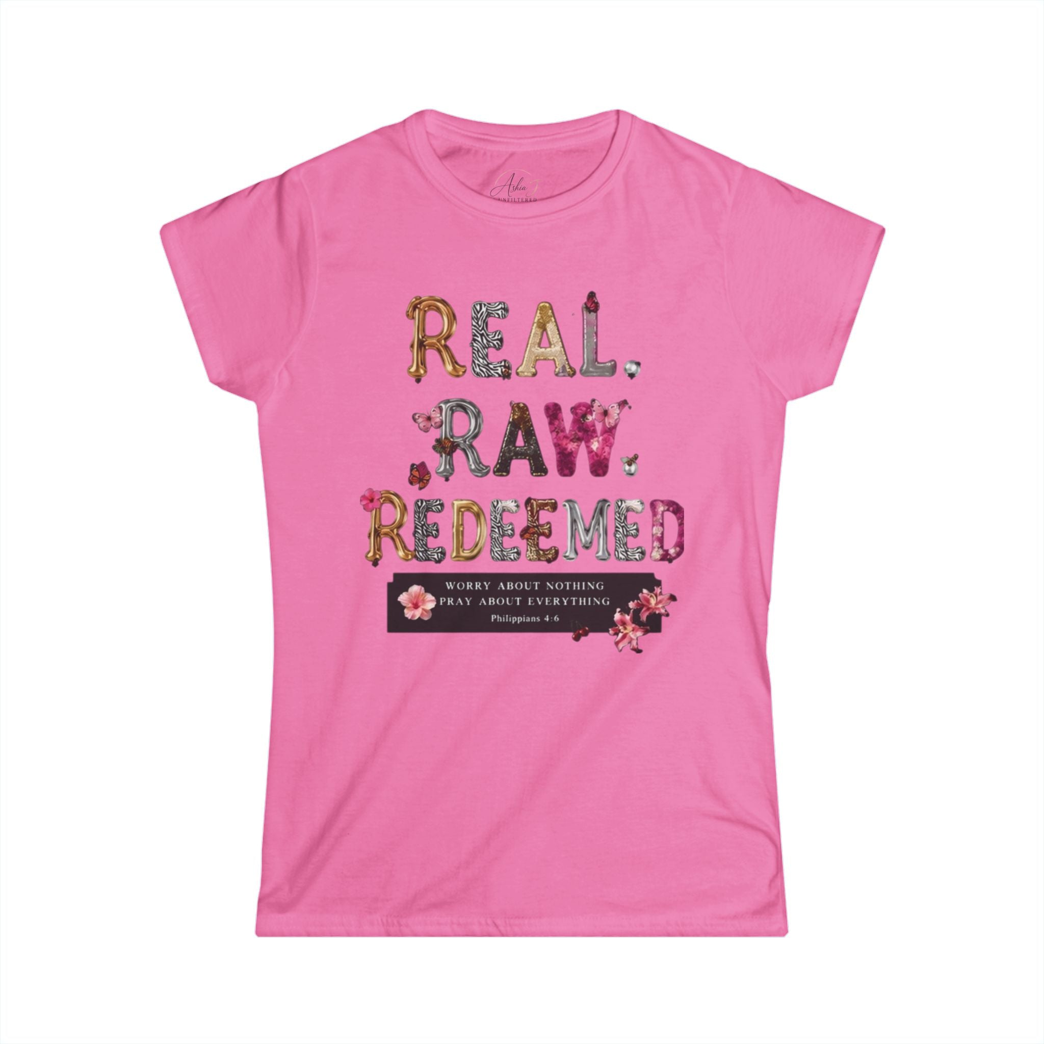 Real Raw Redeemed Women's Tee — Floral Inspirational Christian Shirt