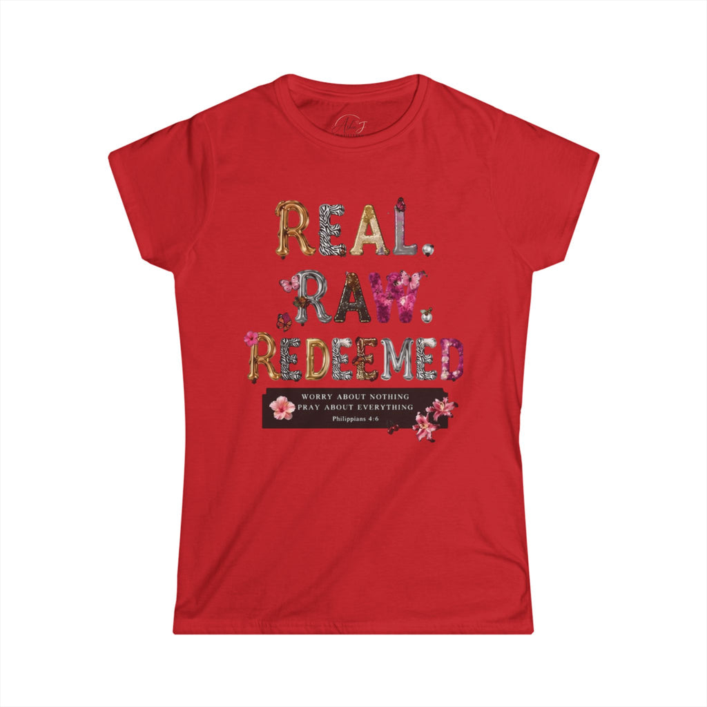Real Raw Redeemed Women's Tee — Floral Inspirational Christian Shirt