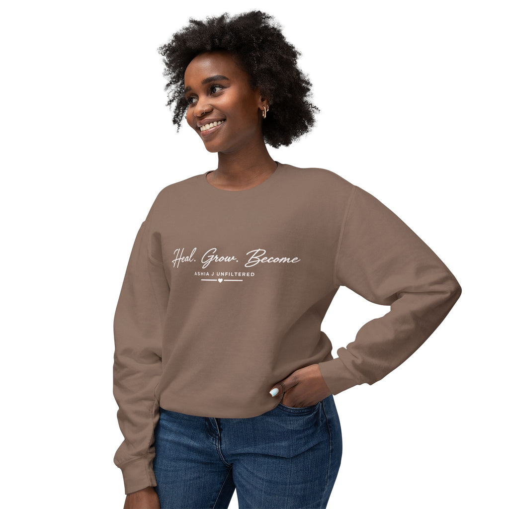Heal. Grow. Become. Crewneck Sweatshirt — Inspirational Self-Care Pullover