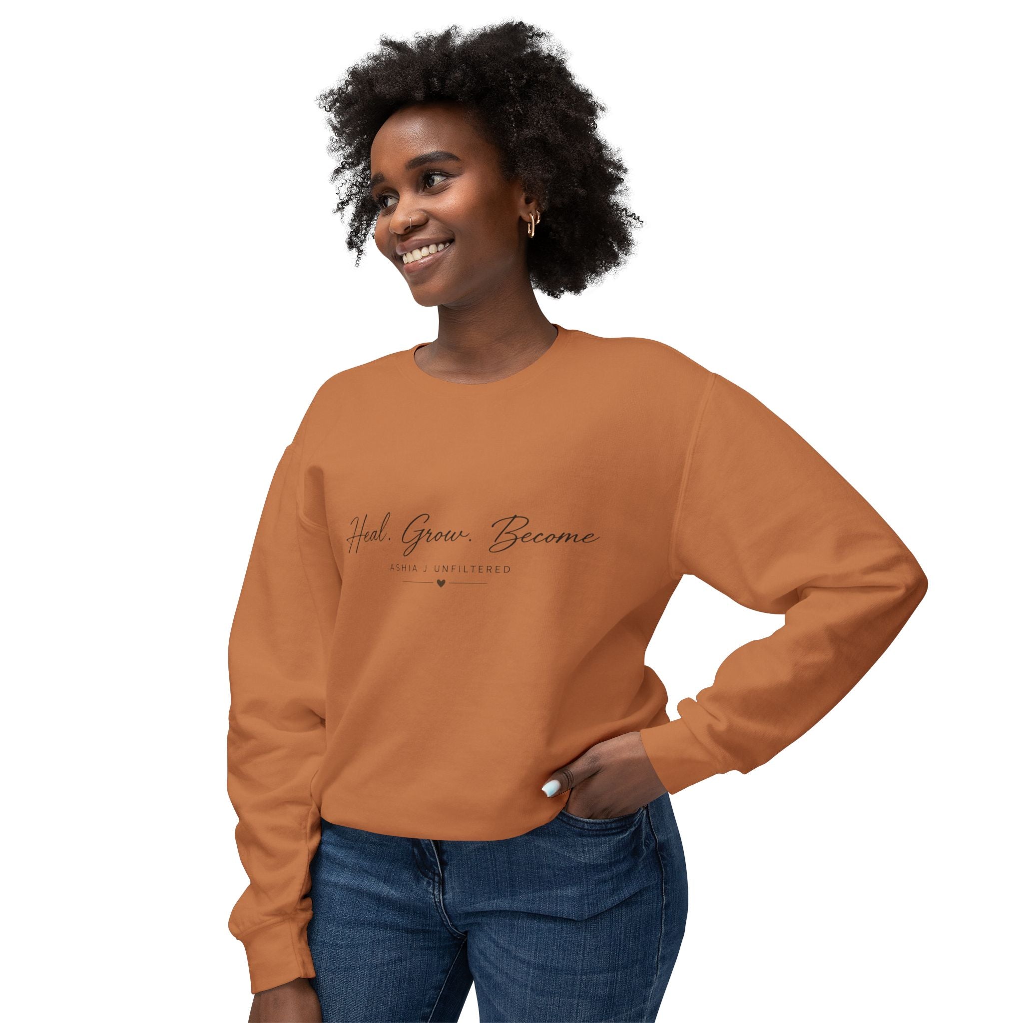 Heal Grow Become Crewneck Sweatshirt — Inspirational Lightweight Pullover