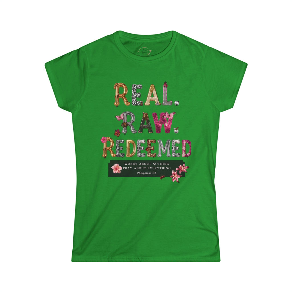 Real Raw Redeemed Women's Tee — Floral Inspirational Christian Shirt