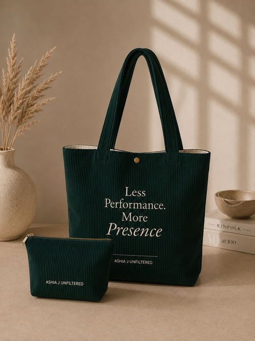 Corduroy Green Tote Bag set