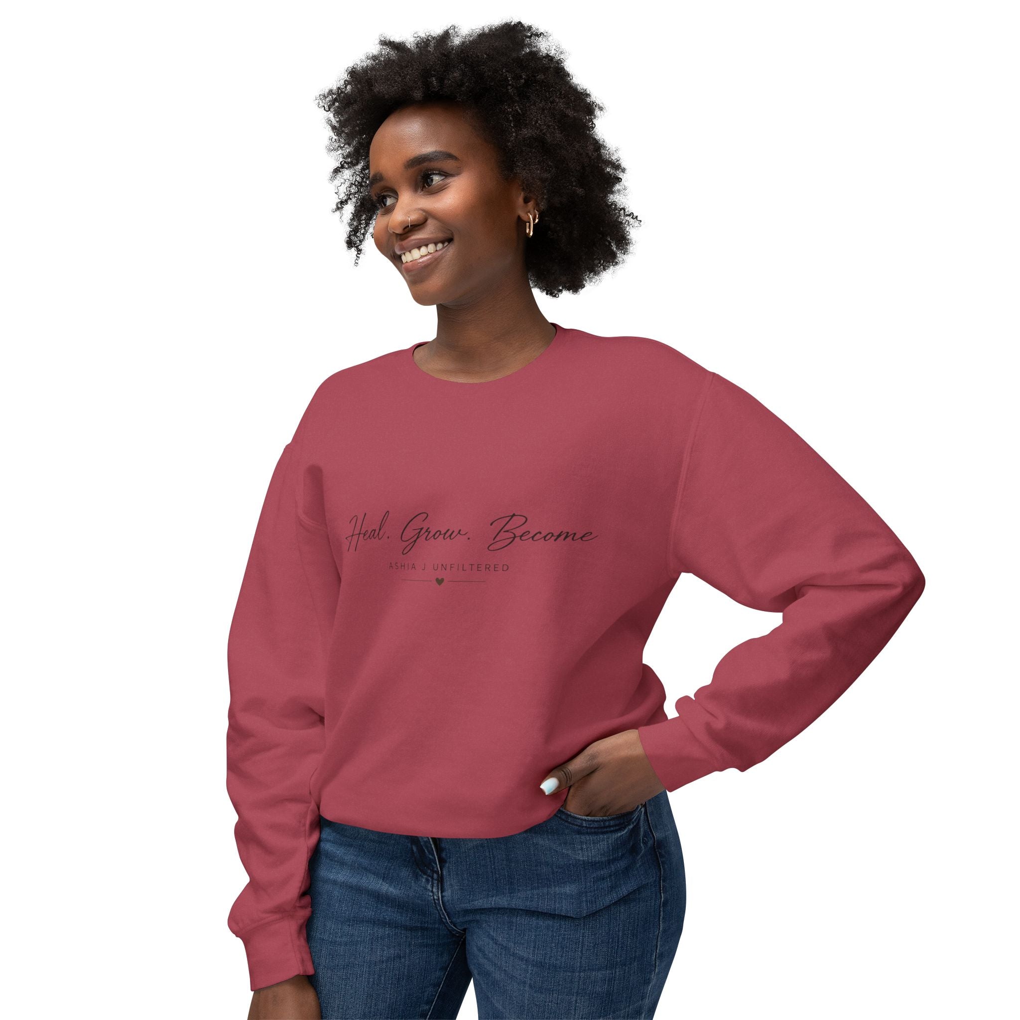 Heal Grow Become Crewneck Sweatshirt — Inspirational Lightweight Pullover