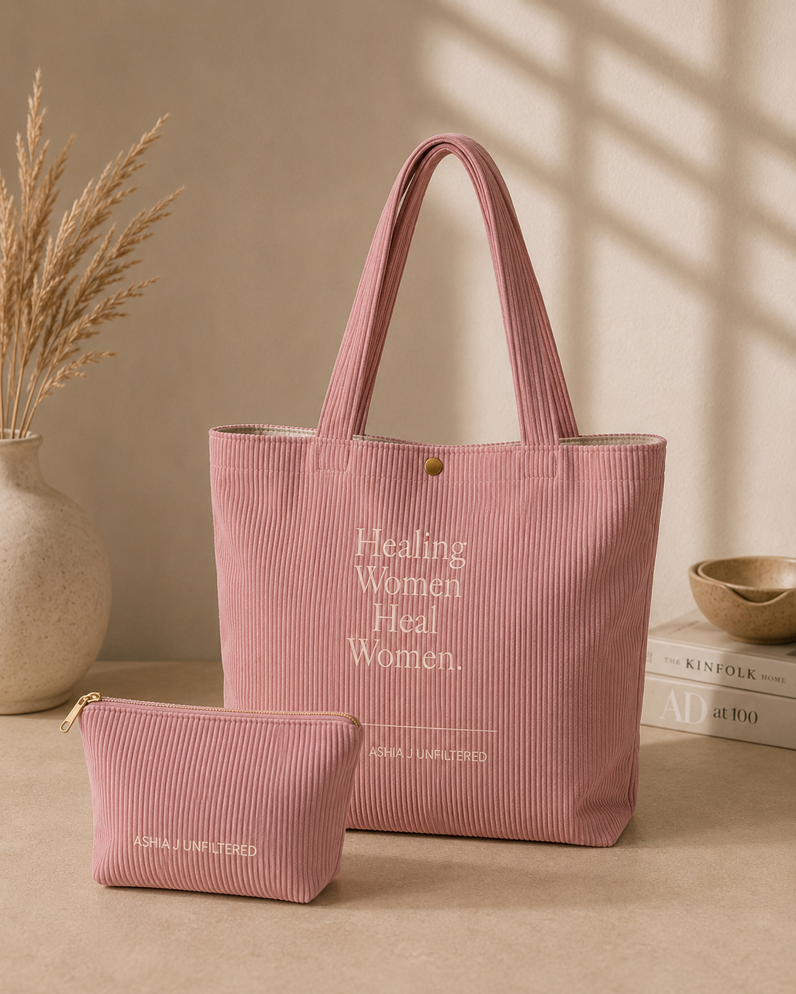 Corduroy Pink Tote Bag set