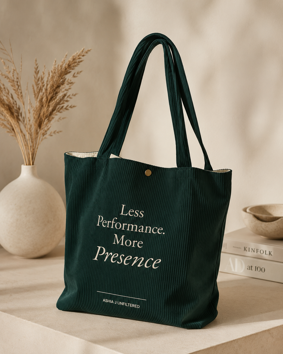 Corduroy Green Tote Bag set